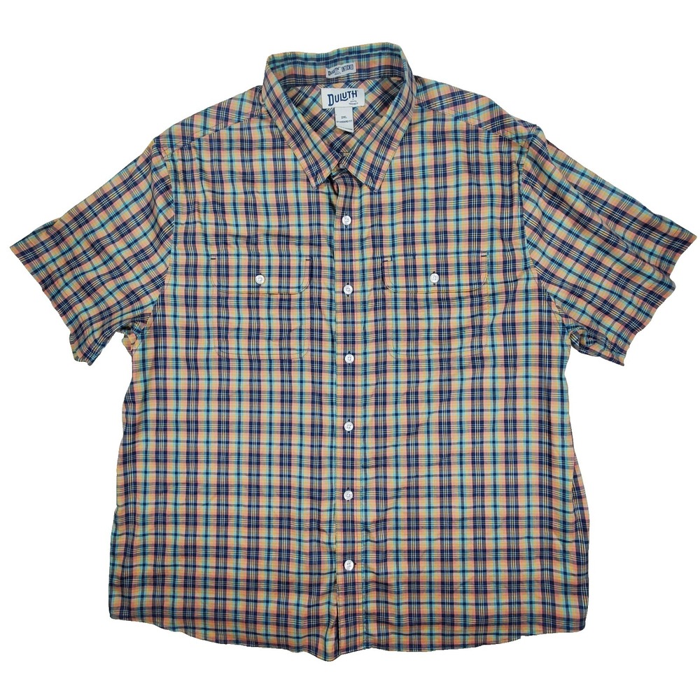 Duluth Trading Co 2XL Plaid Short Sleeve Button Down Shirt Standard Fit
